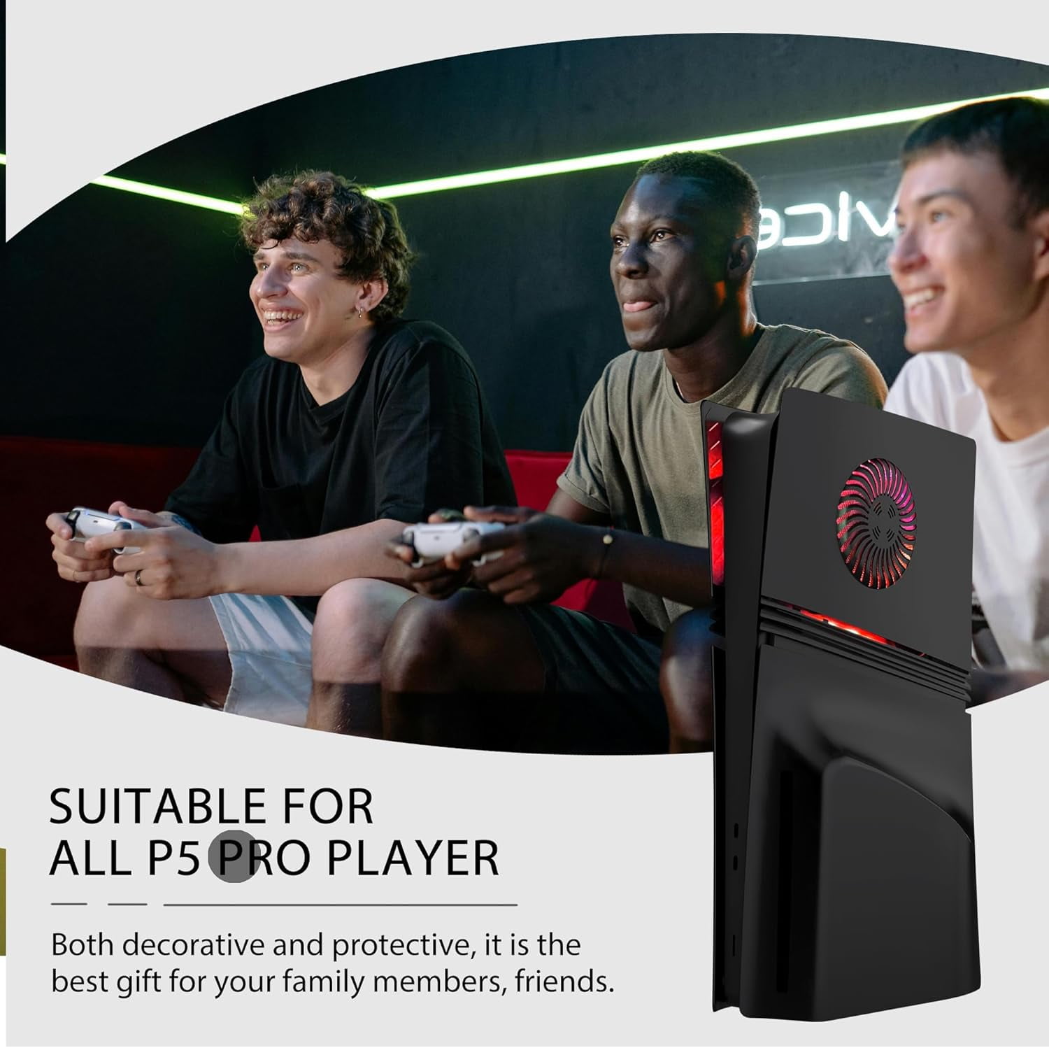 Faceplate for PS5 Pro Disc Edition with RGB Light Strip and Dust Filter with Cooling Vents Uberwith 400+ Effects LED Light Ring Console Face Plate Cover DIY Decoration Kit Accessories Black