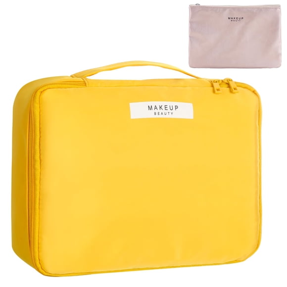 Bolsa de maquillaje de viaje Queboom, neceser para cosméticos, neceser para mujer y hombre (amarillo)