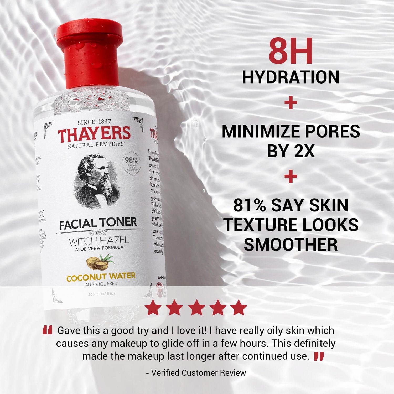 THAYERS Coconut Water Facial Toner Alcohol-Free Witch Hazel Aloe Vera Formula 355mL, Alcohol-Free Facial Toner