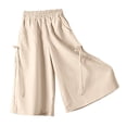 thumbnail image 3 of VBEWZET Girls Ice Silk Wide Leg Culottes, Elastic Waist Flowy Capri Pants Elastic Waist Casual Summer Trousers for Kids & 5-15 Years Beige 7-8 Years, 3 of 6