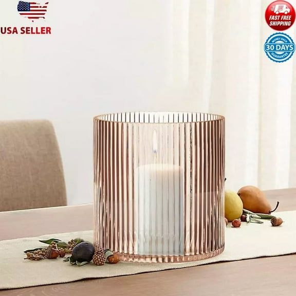 New Ribbed Glass Hurricane Candle Holder 3In Pillar Candles Indoor Outdoor