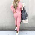thumbnail image 5 of MSJUHEG Two Piece Outfits For Women Fall Outfits Women Solid Shirt Round Neck Blouse Pocket Pant Suit Women'S Pants Pink Xl, 5 of 8