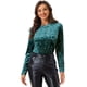 thumbnail image 2 of Camiseta casual de manga larga con cuello redondo y parte superior de terciopelo para mujer Azul Verde S, 2 of 2