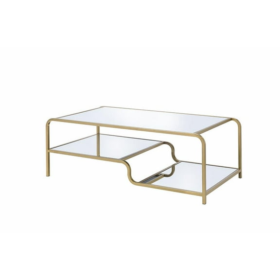 ACME Astrid Glass Top Coffee Table with Mirror Shelf in Gold