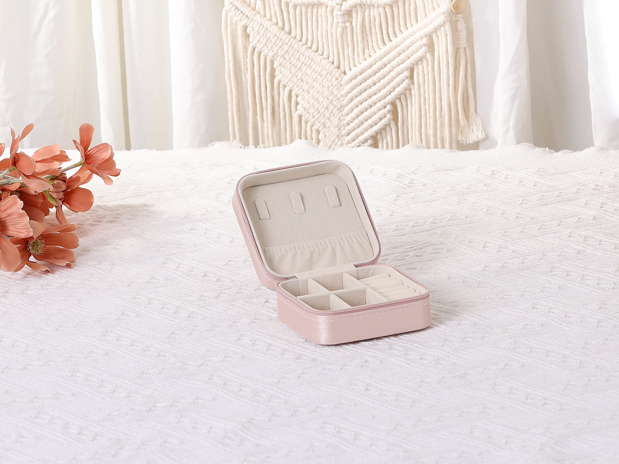 Travel Jewelry Box for Women Birthday Gifts Small Portable Organizer Case Sakura Pink