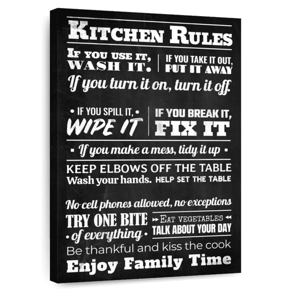 Elephant Stock Chalkboard Kitchen Rules Wall Art - Vertical Canvas Wall Art - Living Room Wall Decor - Inspirational And Typography Canvas - White And Gray Decor - 8" x 12"
