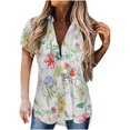 thumbnail image 1 of Moda mujer solapa impresión botón frontal cárdigan manga corta camisa Tops abrigo Pompotops  qwe20259, 1 of 5