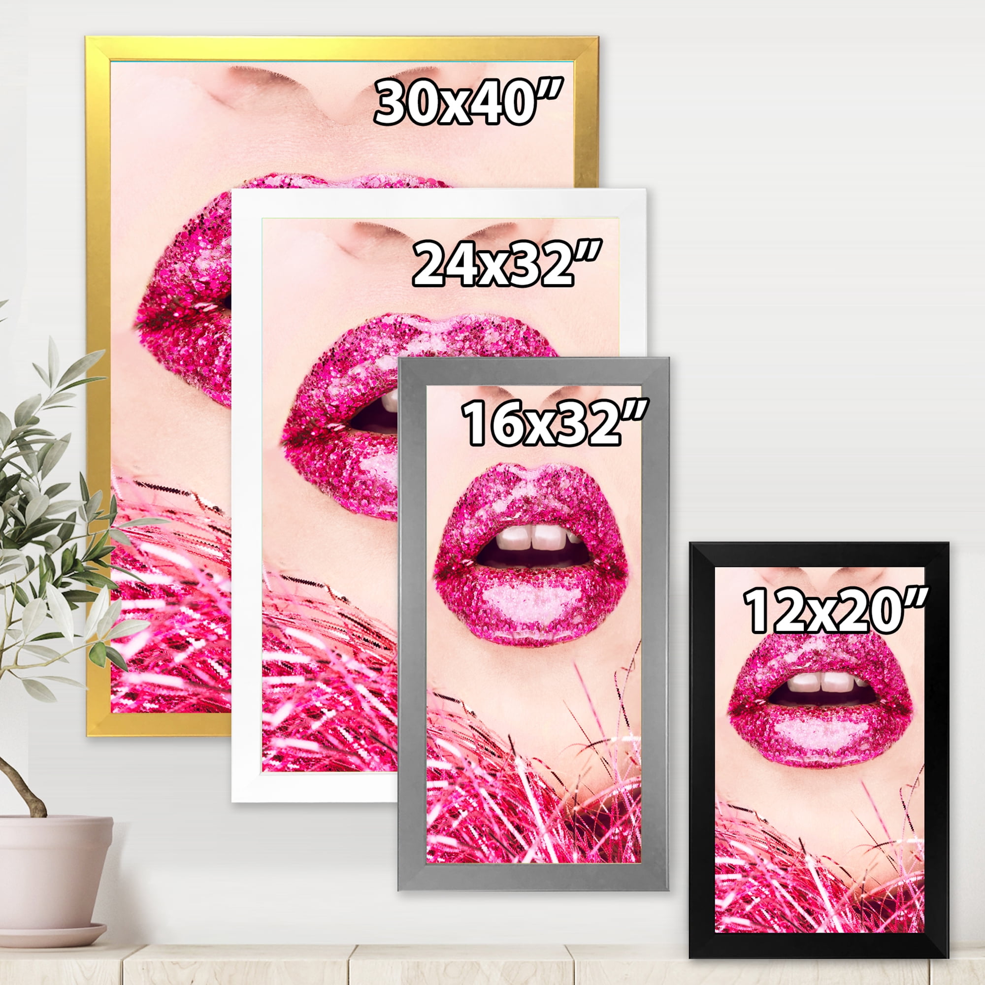 Designart 'Close-Up Of Golden Female Lips II' Modern Framed Art Print