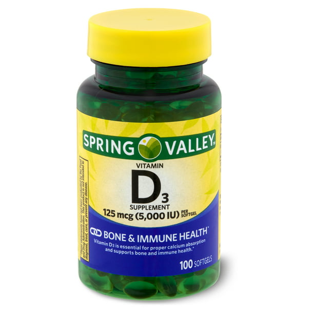 Spring Vitamin D3 Softgels, IU, 100 Count
