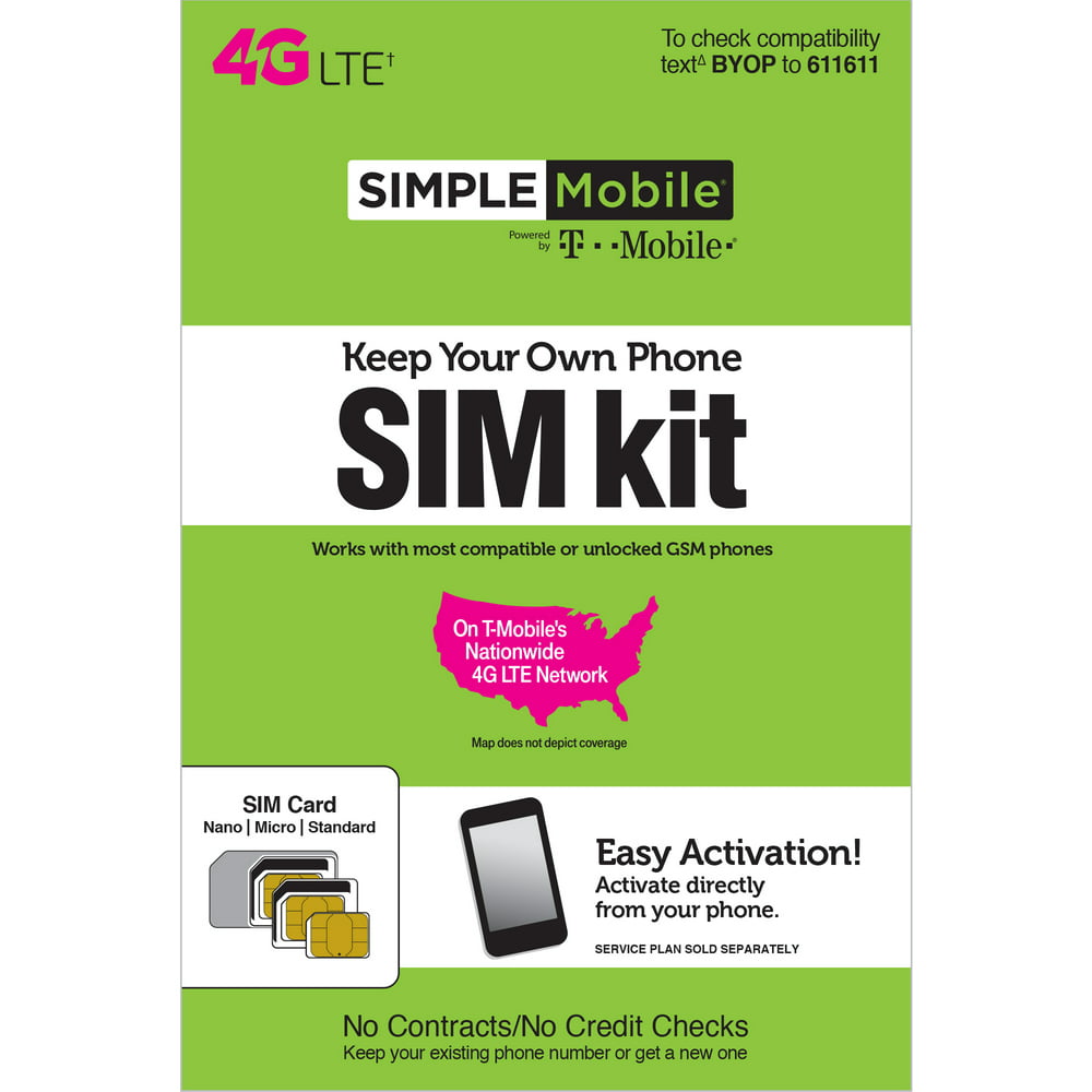 Simple Mobile Keep Your Own Phone Sim Kit T Mobile Gsm Compatible