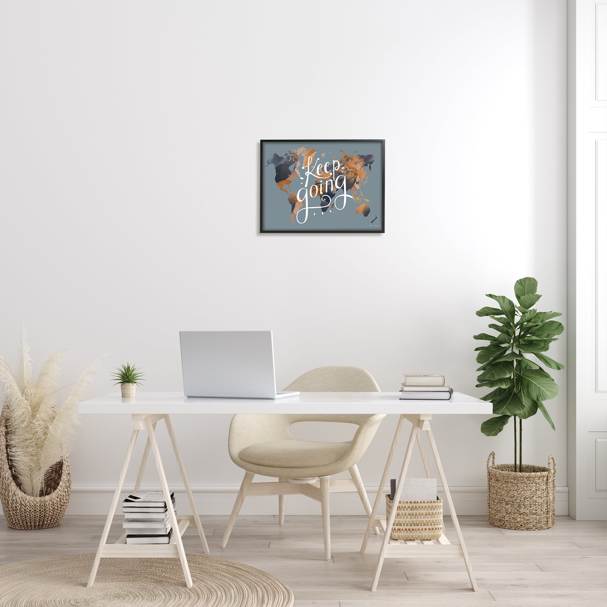 Stupell Industries Keep Going Sentiment over Abstract Pattern World Map, 16 x 20, Design by Omar Escalante