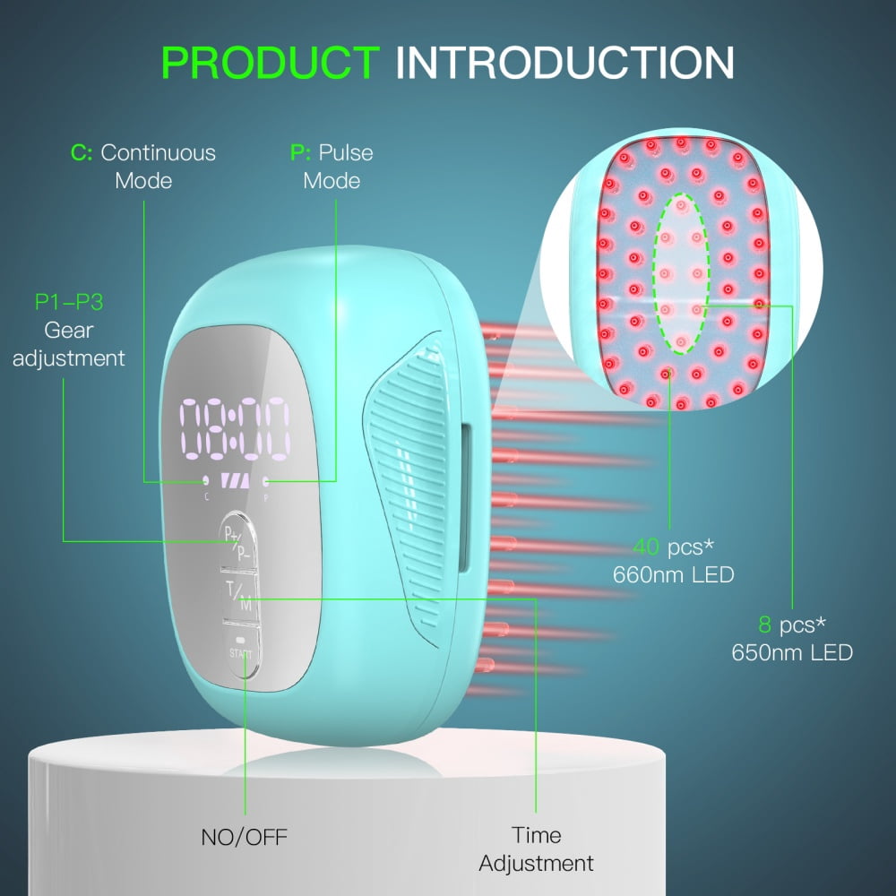 LaseLocks Red Light Massage Comb - 40 x 660nm LED Beads + 8 x 650nm LED Beads, Rechargeable, Compact Travel Design with Detachable Storage Pouch-Blue