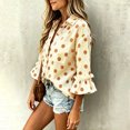 thumbnail image 6 of Yrmaups Women Loose Fit Button Down Blouse, Polka Dot Collared Ruffle Sleeve Top, Soft Breathable Cotton Casual Tee for Office Beach Daily Wear, Beige XL, 6 of 9
