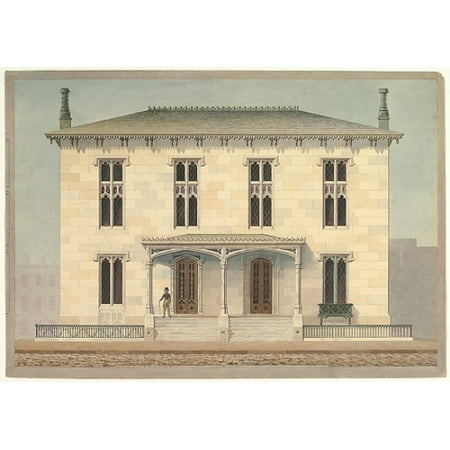 Design for a Double Townhouse (front elevation) Poster Print by Alexander Jackson Davis (American New York 1803  “1892 West Orange New Jersey) (18 x