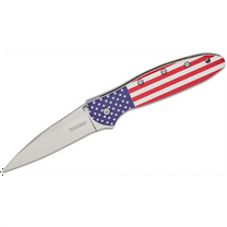 Kershaw Leek Assisted Open Liner Lock Drop Point Blade EDC Folding Pocket Knife - USA Flag/Silver