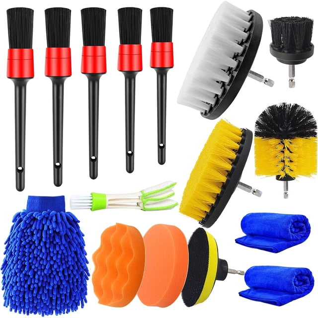 Car Detailing Kit, 16Pcs Comprehensive Auto Cleaning Set, Including Wire Brush, Car Wash Gloves, Dashboard Mini Brush for Interior & Exterior Care