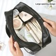 thumbnail image 4 of Bolsa de cosméticos transparente con costura grande, bolsa de cosméticos de baño de PVC, PU, impermeable, de gran capacidad, color negro, 4 of 5