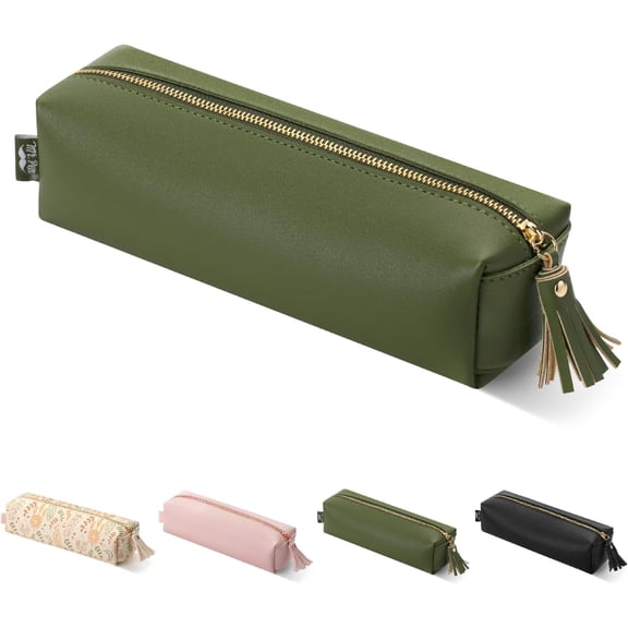 Mr. Pen- PU Leather Pencil Case, Green, Pencil Case Small Pencil Pouch Aesthetic Pencil Case