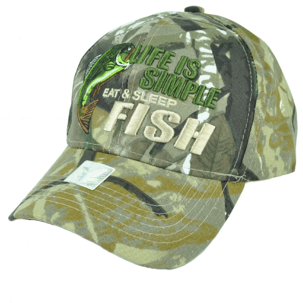 Life is Simple Eat Sleep Fish Bass Camouflage Fishing Hat Cap Passion