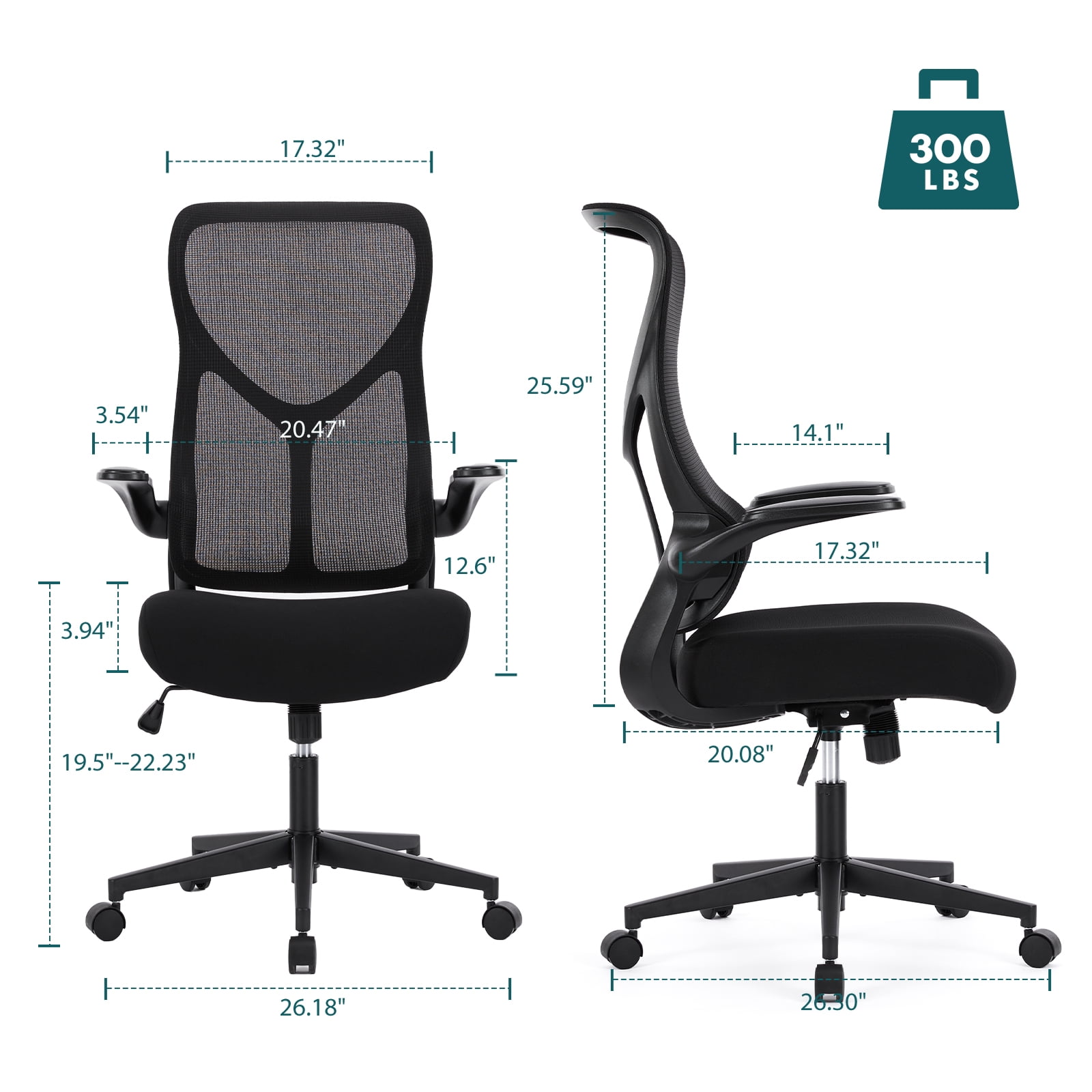 wOod-it Executive High Back Ergonomics Computer Office Chair,Adjustable Height,Rocking Tension and Flip-Up Armrest,Mesh Thick Seat Cushion Swivel Office Chair