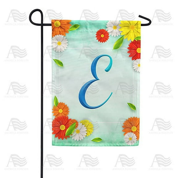America Forever Summer Floral Monogram Garden Flag Letter E 12.5 x 18 inches Cosmos Yellow Red White Spring Flower Double Sided Vertical Outdoor Yard Lawn Decorative Seasonal Summertime Garden Flag