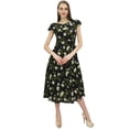 thumbnail image 2 of Bimba Women's Ruffly Sleeve Digital Floral Printed Black Cotton Party Dress-26, 2 of 5