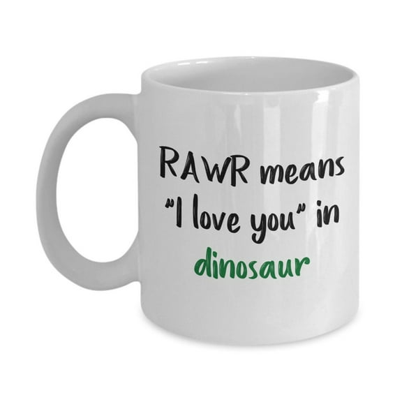 RAWR Means I Love You in Dinosaur Mug - Funny Tea Hot Cocoa Coffee Cup - Novelty Birthday Christmas Anniversary Gag Gifts, Ceramic Mug 15Oz