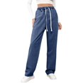 thumbnail image 3 of Sweatpants Jeans for Women Wide Leg High Waisted Baggy Pants Straight Leg Denim Pants Stretchy Trousers with Pockets Perfect for Gym Sessions Coffee Runs Red XXL, 3 of 7