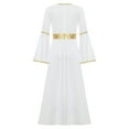 thumbnail image 6 of Aislor Girls Praise Dance Dress Liturgical Worship Metallic Patchwork Bell Long Gown Church Dancewear White 16, 6 of 7