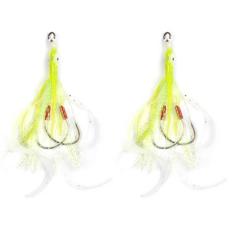 2pcs Fake Soft Bait Silicone Squid Skirts Simulation Luminous Squid Bait Slow Jigging Assist Fishing Hook For Sea Fishing