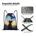 thumbnail image 4 of Xecao Cat Under Starry Skies Pattern Sports Drawstring Backpack - String Swim Gym Bag with Wet Proof Pocket for Women&Men-Small, 4 of 6