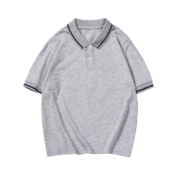 GobdXE White Piping Collar and Two Button Short Sleeve Polo Shirt Unisex Kids Back to School Uniform Basic Casual Pullover Tops for Boys Girls 12-13 Years,Grey