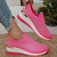 thumbnail image 6 of Bling Sneakers,Wedge Sneakers,Walking Shoes Women,Tennis Shoes Womens,Work Shoes Women,Women's Plus Size Sloped Heel Casual Flats With Rhinestone Embellishments,Hot Pink,13, 6 of 7