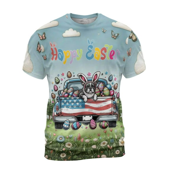 Happy Easter French Bulldog American Flag Truck Bunny Ears All Over Print 3D Shirt Unisex Merch Dog Lover Gifts - 03001
