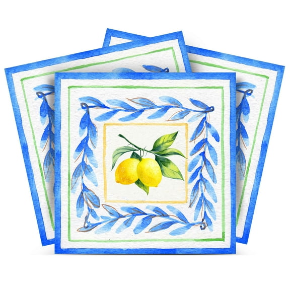 Mi Alma Vinyl Peel and Stick Lemon RemovableL02 Backsplash Tile Stickers, Cornflower Blue/Yellow, 4" x 4" (24-Pack)