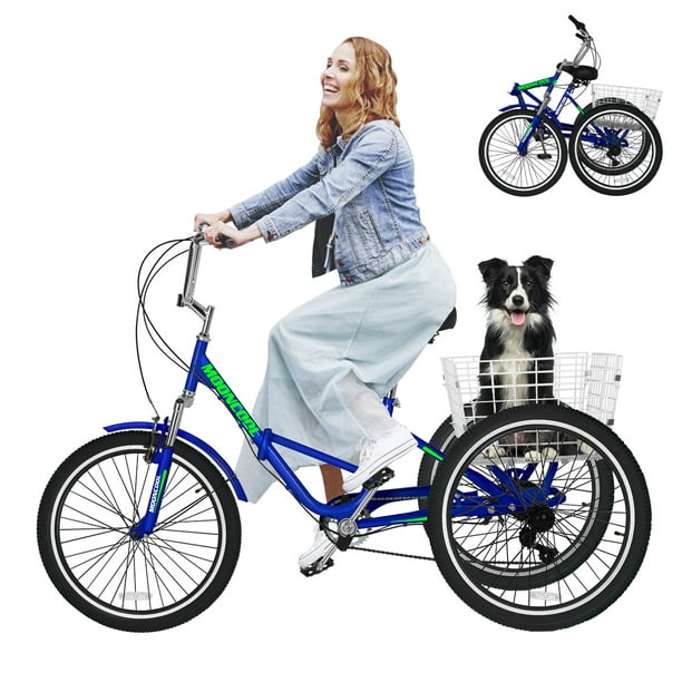 MOONCOOL Adult Folding Tricycles, 7 Speed Folding Adult Trikes, 24 Inch