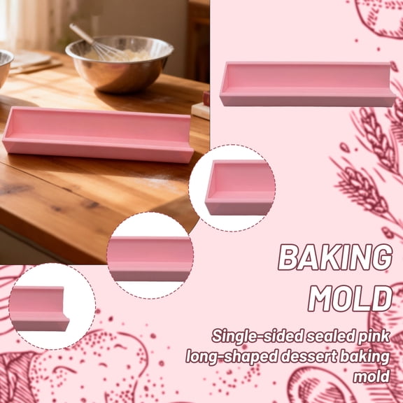Valentines Day Decorations - Long Rectangle Baking Mold Single-Sided Closed Dessert Pan Pink Silicone Cake Mold for Brownies Bread Homemade Baking Supplies Kitchen Tool A, 8.9x1.2x2.2"