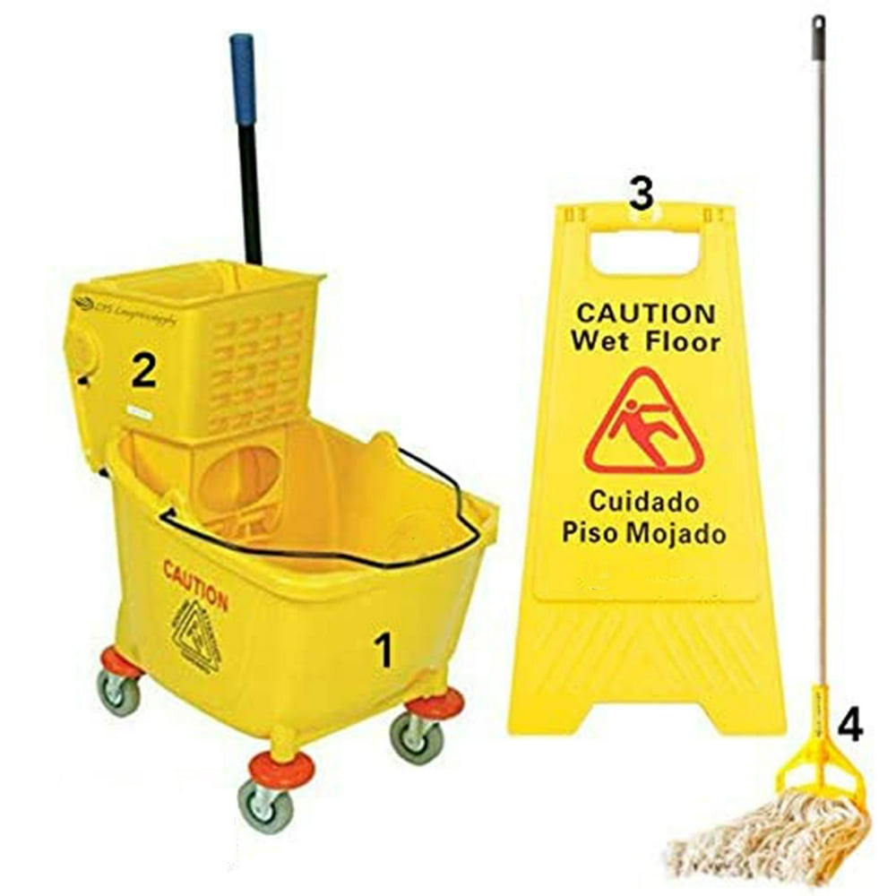 4-pcs-wet-mop-kit-with-35-qt-yellow-mop-bucket-wet-floor-sign-mop