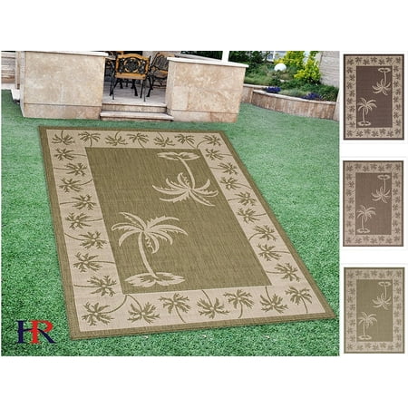 Sage Oasis (Handcraft Rugs Indoor/Outdoor area Rug with Palm Trees Design Oasis Accent Ivory Border and Sage Green in Center (7 ft. by 10)