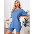 thumbnail image 2 of DARING DIVA Women's Soft Pajama Set Split Jersey Knit Tops with Fitted Shorts L Blue, 2 of 7