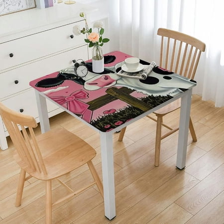 BANET Tablecloth Decorations Square Farm Animal Table Cover Pink Print Table Cloths for Happy Supplies white