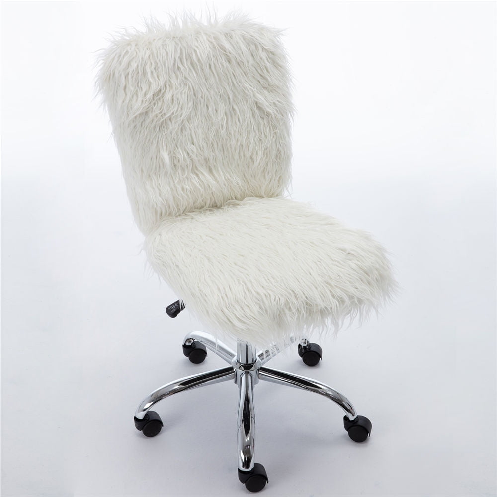 Swivel Armless Chair Faux Fur Task Office Chair with Rolling Casters