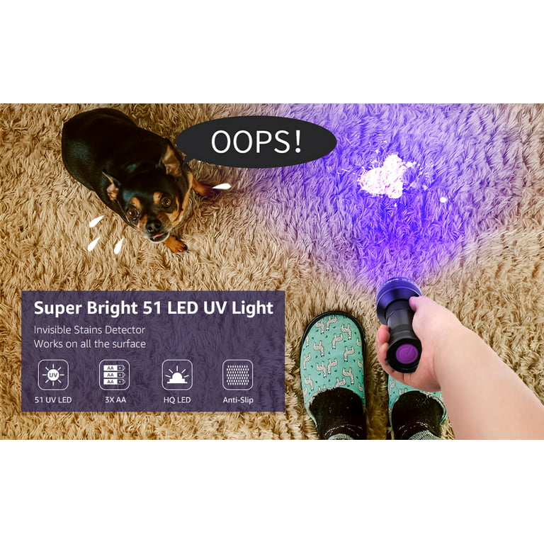 Lepro UV Flashlight Black Light, 51 LED UV Light Handheld Blacklight, 395nm Detector for Pet Urine, Stains, Bed Bug and Scorpions, Battery Not