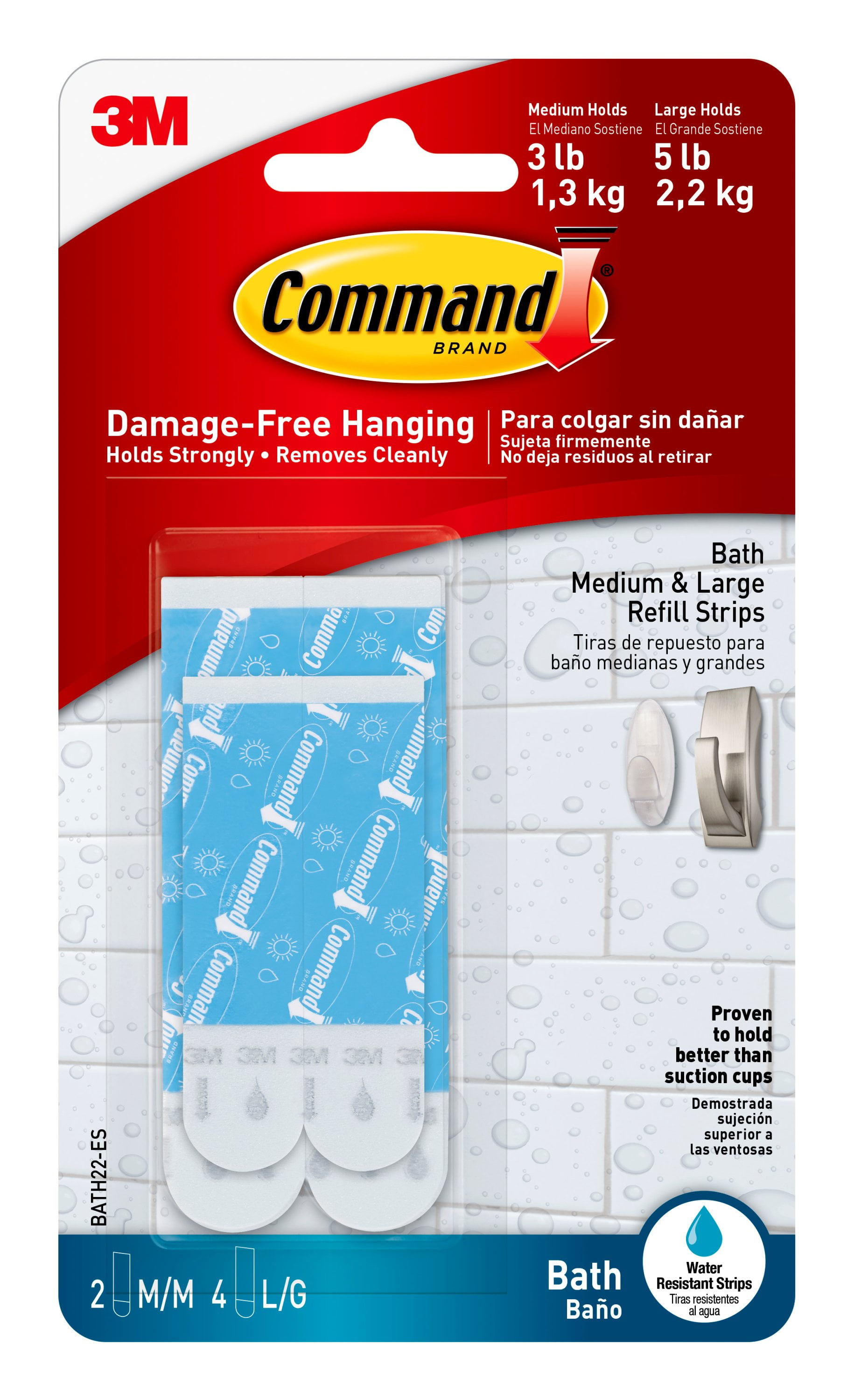 Command Assorted Bath Refill Strips, Blue, 2 Medium and 4 Large Strips