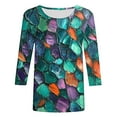 thumbnail image 4 of Cavosen Shirts for Women Three Quarter Sleeves 3/4 Sleeve Floral Graphic Print Pullover Tops Crewneck Casual Dressy Summer Blouse Resort Fashion Tees Workout Vacation T-Shirts XL, 4 of 5