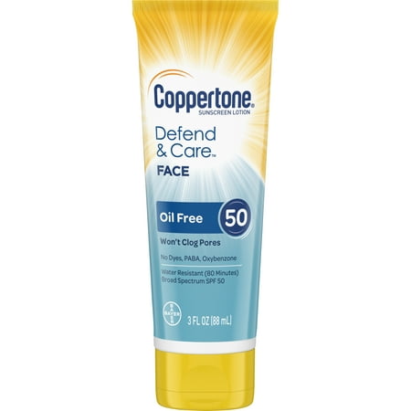 Coppertone Defend & Care Oil Free Sunscreen Face Lotion SPF 50 3 (Best Organic Sunscreen For Face)