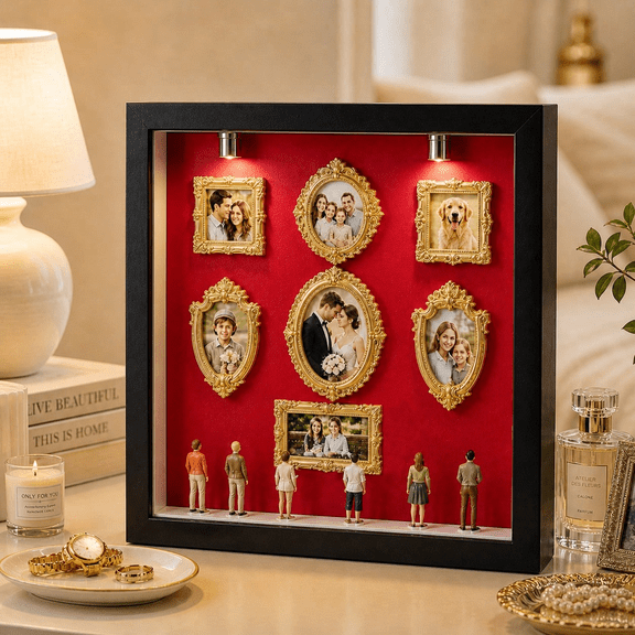 DIY Mini Museum Shadow Box with LED Light, Personalized 3D Photo Display Frame, Memory Keepsake Box for Family, Wedding, Anniversary and Gift Decor