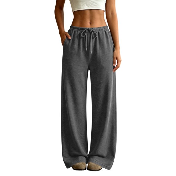 shoper Wide Leg Sweatpants for Women Low Rise Baggy Casual Y2K Drawstring Lounge Track Pants with Pockets 2026 Fall Winter (Dark Gray,S)