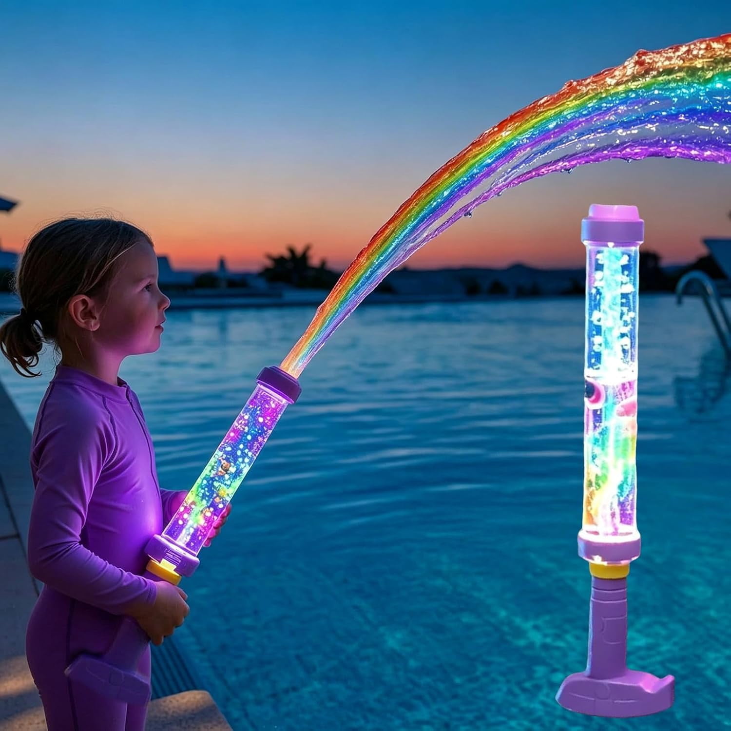 Glowing Rainbow LED Water Blaster, Firework Spray Water Soaker Toys for Pool Party Outdoor Summer Water Games, Easy Fill and Use, Durable Leak