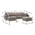 thumbnail image 7 of L-Shaped Sectional Sofa with Movable Ottaman, Modern Upholstered Accent Sofa with 2 Pillows Padded Back and Gold Metal Legs Sectional Couch for Living Room Bedroom Apartment, Gray, 7 of 7